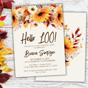 100th Birthday Beige Fall Floral Invitation