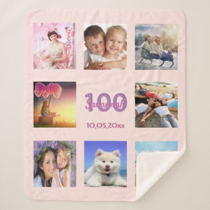 100th birthday bkush rose gold photo collage name sherpa blanket