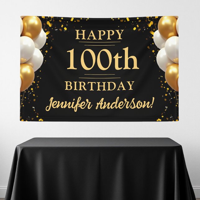 100th Birthday Black and Gold Celebration Banner (Creator Uploaded)