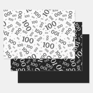 100th Birthday Black and White Number Pattern 100 Wrapping Paper Sheet