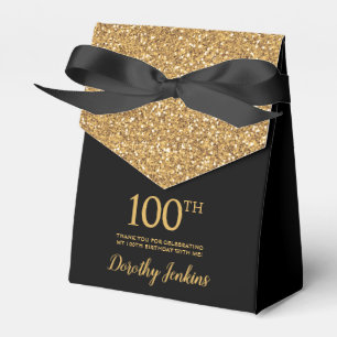 100th Birthday Black Gold Glitter Thank You Favour Box