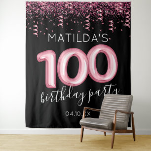 100th Birthday Black Pink Photo Backdrop Tapestry