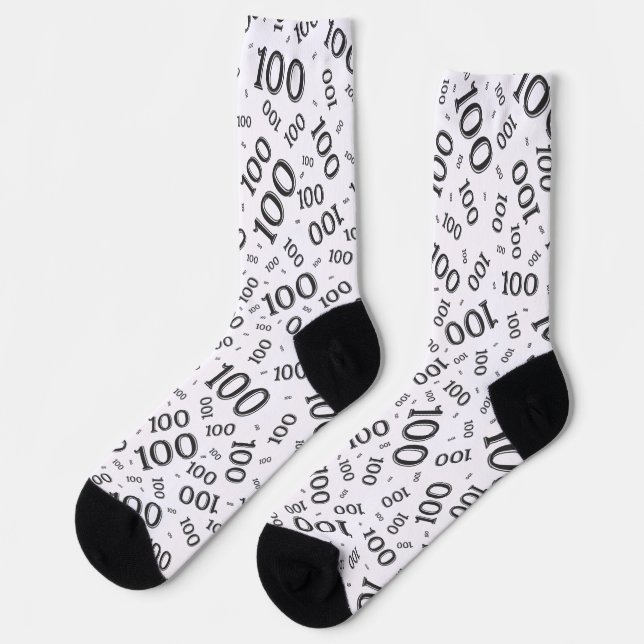 100th Birthday Black Random Number Pattern Socks (Left)