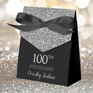 100th Birthday Black Silver Glitter Thank You Favour Box
