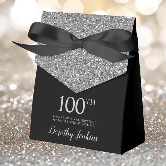 100th Birthday Black Silver Glitter Thank You Favour Box (Creator Uploaded)