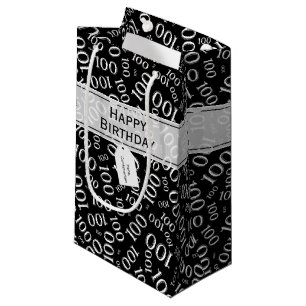 100th Birthday Black/White Random Number Pattern Small Gift Bag