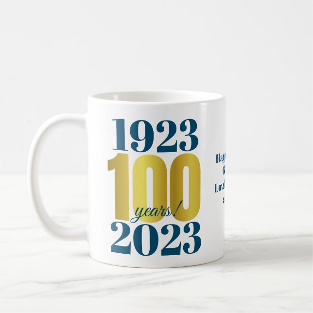 100th Birthday Blue Gold Coffee Mug (Left)