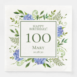 100th Birthday Blue Hydrangeas Napkin