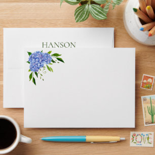 100th Birthday Blue Hydrangeas Return Address Envelope