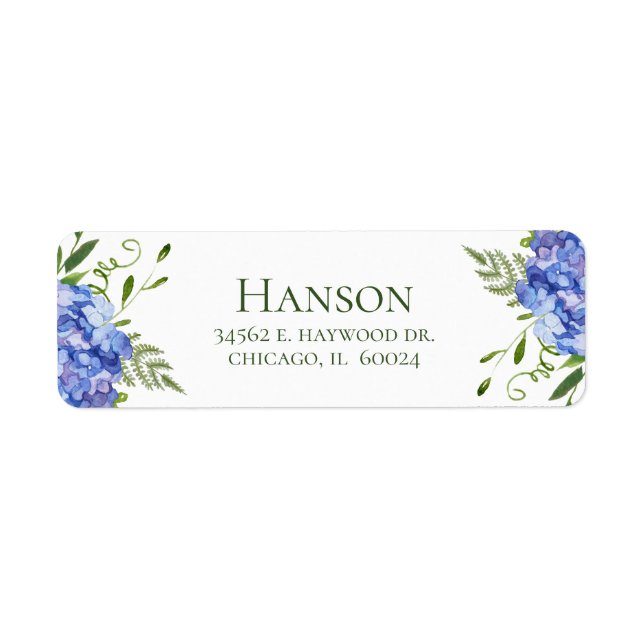 100th Birthday Blue Hydrangeas Return Address Label (Front)