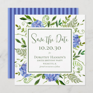 100th Birthday Blue Hydrangeas Save The Date