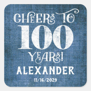 100th Birthday Blue Linen Thank You Favour Sticker