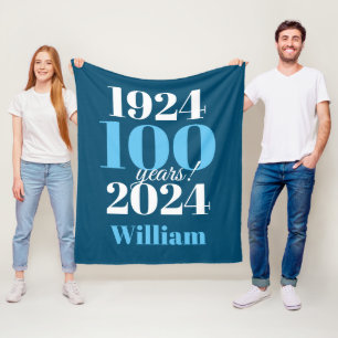 100th Birthday Blue Typography Fleece Blanket