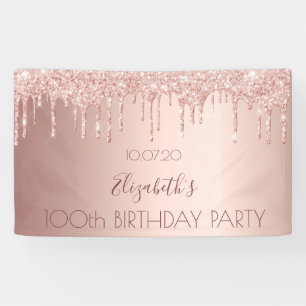 100th birthday blush rose gold drips name banner