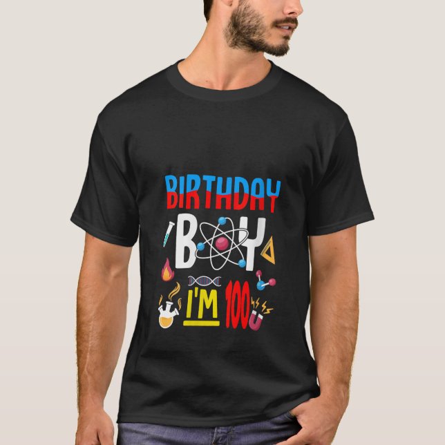 100th Birthday Boy Girls Science Theme 100 Year Ol T-Shirt (Front)