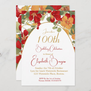100th Birthday Burnt Orange Arch Flowers Invitation