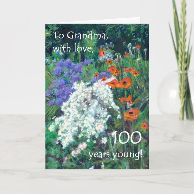 100th Birthday Card for Grandmother - June Garden (Front)