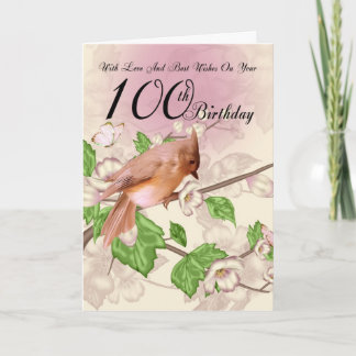 100th Birthday Card With Bird And Blossom