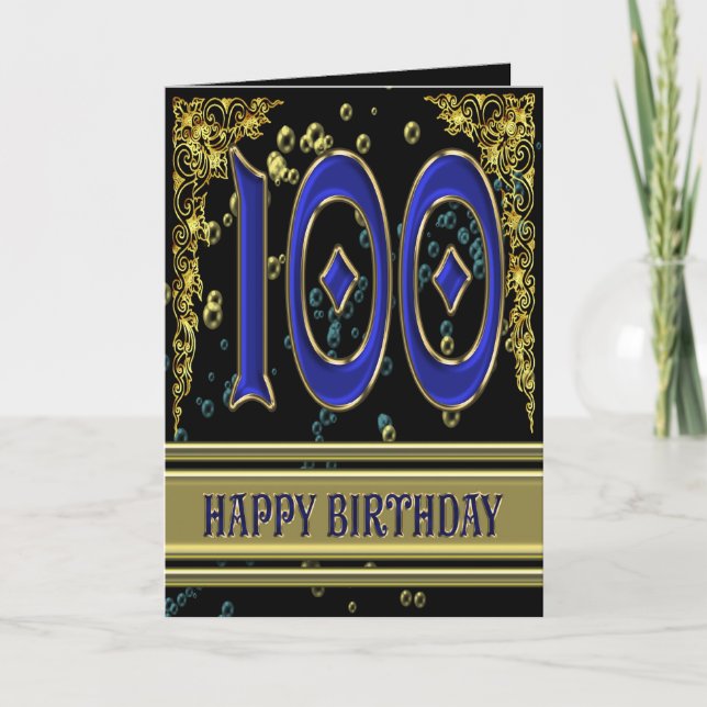100th birthday card with gold and bubbles (Front)