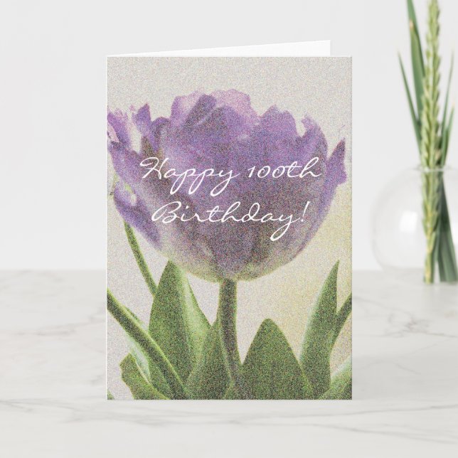 100th Birthday card with purple tulip flowers (Front)