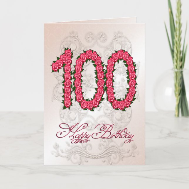 100th birthday card with roses and leaves (Front)
