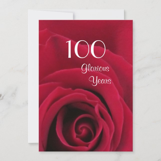 100th Birthday Celebration!-Deep Red Rose Invitation (Front)
