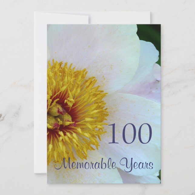 100th Birthday Celebration/Elegant White Peony Invitation (Front)