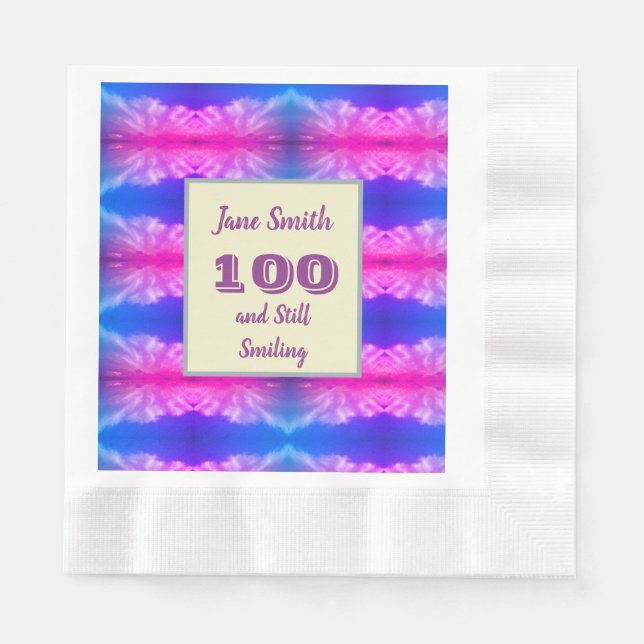 100th Birthday Celebration Neon Milestone Party Napkin (Front)