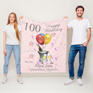 100th Birthday Celebration Pink Fleece Blanket