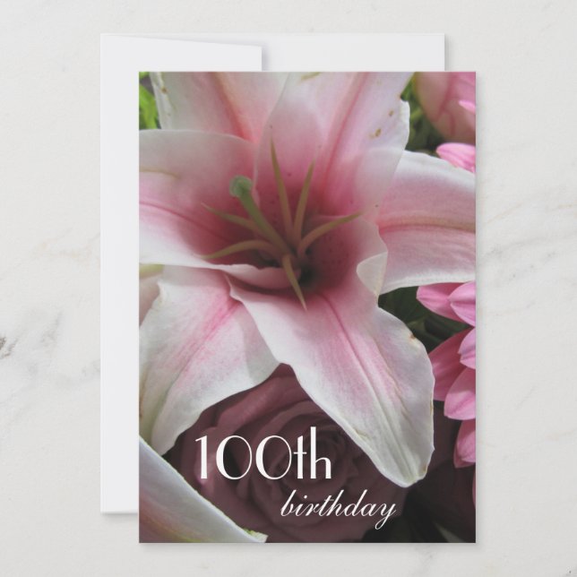 100th Birthday Celebration-Pink Lily Invitation (Front)