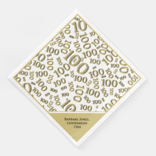 100th Birthday Centenarian Gold Number Pattern Napkin