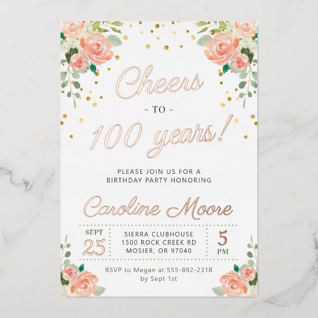 100th Birthday Cheers 100 Years Ladies Rose Gold F (Front)