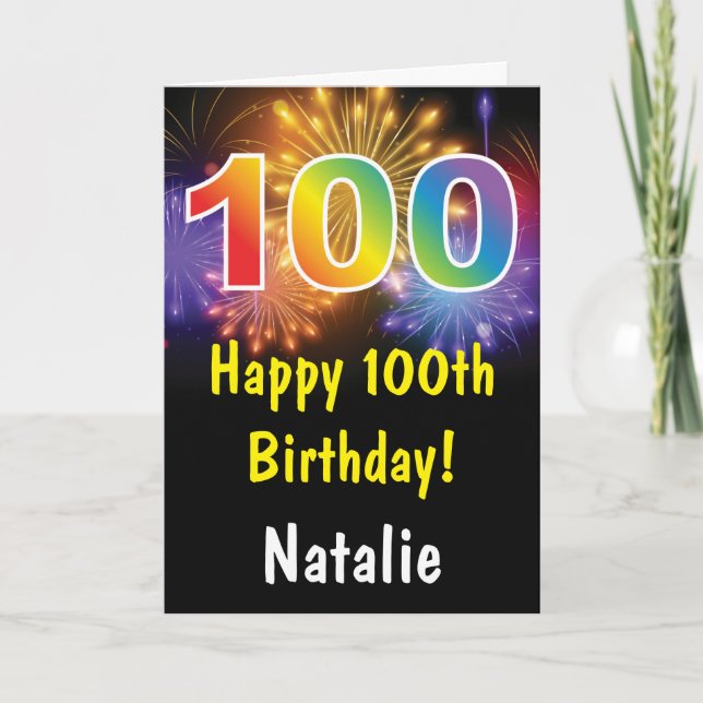 100th Birthday Colorful Rainbow Fireworks Card (Front)