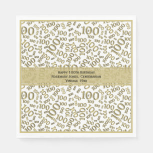 100th Birthday Cool Number Pattern Gold/White Napkin