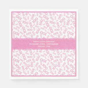 100th Birthday Cool Number Pattern Pink/White Napkin