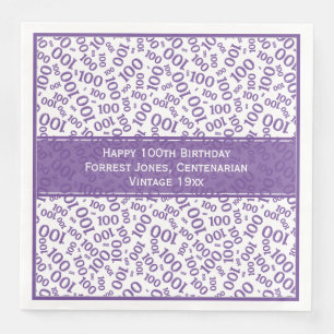 100th Birthday Cool Number Pattern Purple/White Napkin