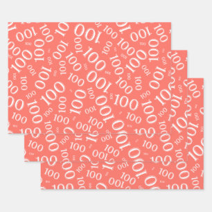 100th Birthday  Coral Number Pattern 100 Wrapping Wrapping Paper Sheet