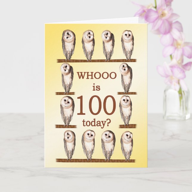 100th Birthday, Curious Owls Card (Orchid)