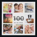 100th birthday custom photo collage white monogram faux canvas print<br><div class="desc">A unique 100th birthday gift or keepsake, celebrating her life with a collage of 8 of your photos. Add images of her family, friends, pets, hobbies or dream travel destination. Personalise and add a name, age 100 and a date. Grey and black coloured letters. A chic white background. This canvas...</div>