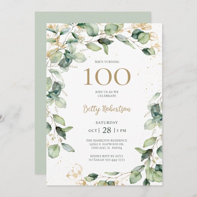 100th Birthday Eucalyptus Invitation (Front/Back)