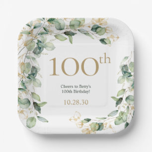 100th Birthday Eucalyptus Paper Plate