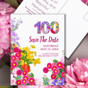 100th Birthday Floral Flowers Modern 100 Years Announcement Postcard
