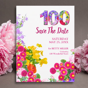 100th Birthday Floral Garden Party Save the Date Announcement Postcard