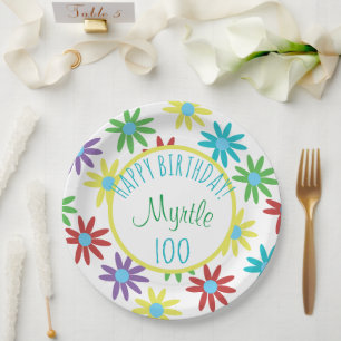 100th Birthday Floral Personalised Paper Plate