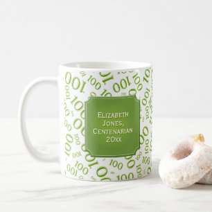 100th Birthday Gift Green Random Number Pattern Coffee Mug