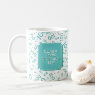100th Birthday Gift Teal Random Number Pattern Coffee Mug