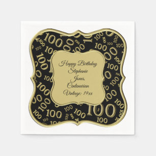 100th Birthday Gold/Black Number Pattern Napkin