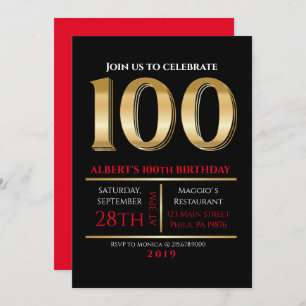 100th Birthday Gold Black Party Invitation