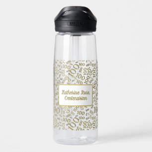 100th Birthday Gold & White Random Number Pattern Water Bottle