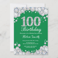 100th Birthday Green Silver Diamond